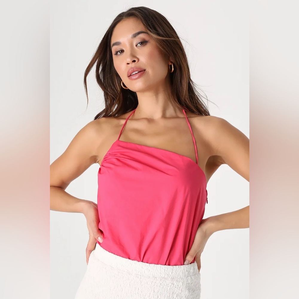 NWT Lulus Pink Asymmetrical Halter Bodysuit